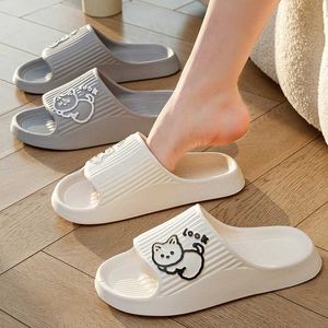 Terlik kedi karikatür kadın terlikler erkek açık plaj slayt banyo banyo anti slip eva kapalı sandaletler aile çift düz ayakkabılar flip h240509