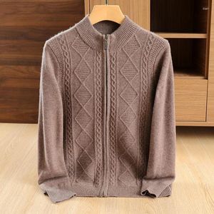 Maglioni da uomo Cardigan in lana spessa con cerniera intera Giacca maglione minimalista lavorata a maglia casual in tinta unita autunno e inverno