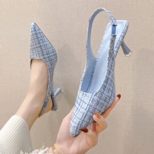 Botlar Marka Tasarımcı Slingbacks Yüksek Topuklu Pompalar Kadın Mavi Sandık Ayak Ayakkabıları Kadın için 2023 Yaz İnce Topuklu Sandalet Bayanlar