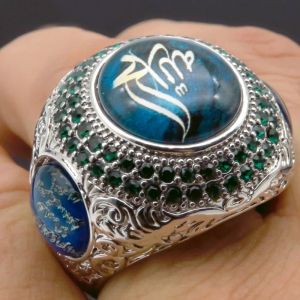 Högkvalitativa män cool stor grön sten 14k guldring islam arabisk gud meddelande enorma signet punk smycken anillo hombre z5x808