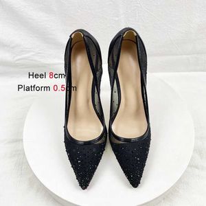 Sapatos de vestido respirável malha moda única elegante mulheres pontiagudas salto alto luxuoso strass festa de verão stiletto bombas 12cm h24032502