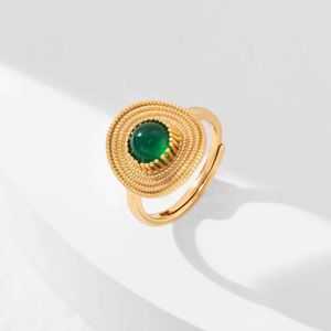 Новое издание, светлое роскошное женское кольцо с зеленым агатом во французском стиле высокого класса с открытым указательным пальцем с открытым хвостом