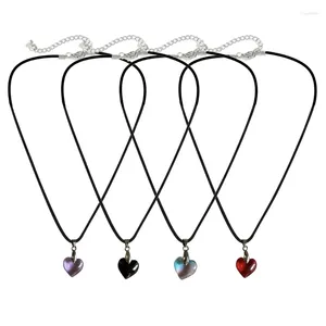 Correntes de vidro cristal amor coração pingente colar couro preto cordão clavícula corrente