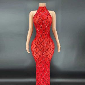 Sexy Sparkling Rhinestone Silver Dress Plus Size Womens Evening Gown Halter Neck Mermaid Maxi Sleeveless