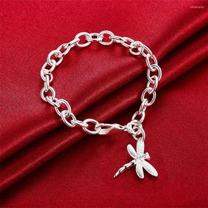 Charme pulseiras 925 prata esterlina libélula pingente pulseira para mulher casamento noivado moda festa jóias