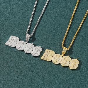 Iced Out CZ Diamond Letter BOSS Подвеска Ожерелье Золото Посеребренная Мужская Хип-Хоп Ювелирные Изделия Gift339R