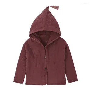 Jackets Spring Autumn Solid Color Cotton Linen Coat Hoodie Kids Clothing Baby Girls Jacket Clothes Long Sleeve Children Cardigan LZ321