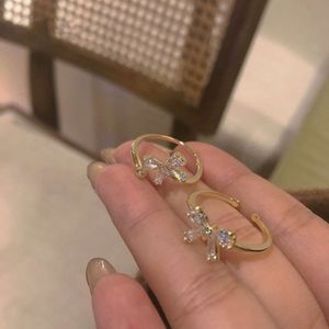 Fashionable Crystal Bow Open Ring for Girls Chinese Style Finger Jewelry