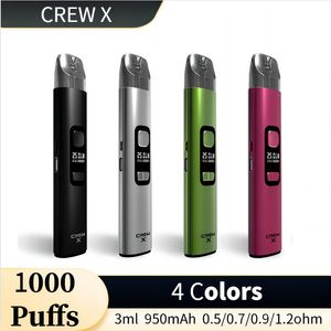 24HR 배송 원본 INT CREW X 리필 가능한 vape e 담배 POD 시스템 2000 퍼프 조절 가능한 전력 4 색 0.5 0.7 0.9 1.2 옴 충전 가능