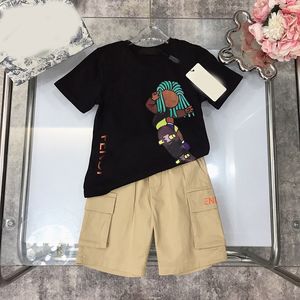 Trendy brand new short sleeved shorts fashionable boys girls large baby two-piece set cotton kids clothes large pocket workwear pants CSD2403203-6