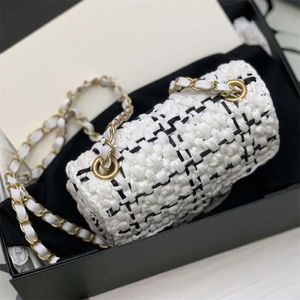 10A TOP quality Flip Bag designer bags 17cm Woven cotton straw bag woman shoulder bag chain bag lady Cosmetic Bag With box C88