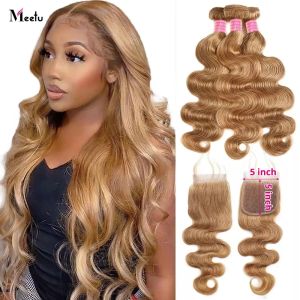 Closure #27 Honey Blonde Bundles with Closure Body Wave Bundles with Closure 5x5 Transparent Closure with Bundles 3 Bundles with Closure