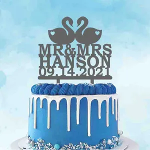 Suprimentos para festa personalizado cisne casal bolo de casamento topper personalizado mr.