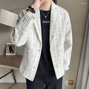 Men's Suits One Button Short Trench Coat Men Korean Style Casual Loose Plaid Overcoat 2024 Spring Autumn Male Fashion Large Size Jacket