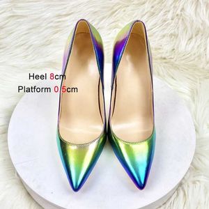 Dress Shoes New Colorful High Heels Womens 12CM Pointed Toe Thin Heel Gradient Color Shallow Mouthed Banquet Pumps Model Fashion ShowF6QT H240321