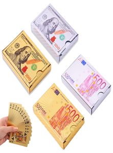 Carte da poker Carte da gioco in dollari con lamina d'oro Carte da gioco in euro placcate oro impermeabili Giochi da tavolo per collezione regalo9352746