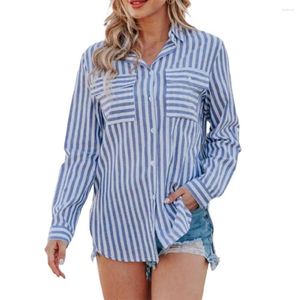 Damskie bluzki w paski eleganckie koreańskie biuro mody damskie Business Casual Shirt Spring Autumn Long Rleeve Top Blouse Women Blusas