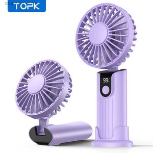 Elektrische Ventilatoren TOPK Tragbarer Handventilator 5000 mAh USB-Aufladung Faltventilator 3-in-1 Persönlicher Reiseventilator mit Digitalanzeige Desktop-VentilatorY240320