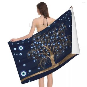 Towel Charm Tree Gold On Dark Blue Breathable Microfiber Beach Bath Quick Dry Amulet Nazar Evil Eye Shower Pool Towels