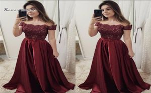 2020 Satin Beads Off The Shoulder A Line Prom Dress Short Sleeves Sexy Evening Dress Formal Party Wear4501914