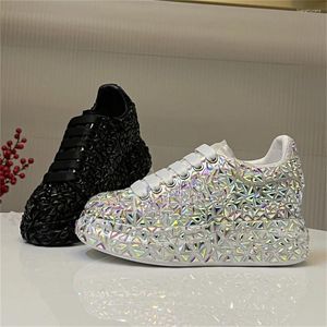 Casual Shoes Bling Decoration Solid Sneakers Cross-Tied Design Round Toe Flat With Heels Tenis Feminino Para Academia Designer