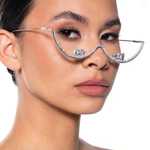 Sunglasses Frames European And American Rhinestone Glasses Frame Retro Small Semi-Round For Women Without Lenses