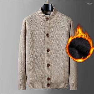 Män tröjor fleece varm kofta bomull man tröja knapp vinter tjockare hoppare överrock avslappnad vit röd mensjacka 2024 kläder