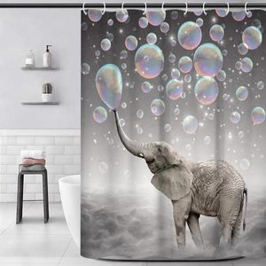 Duschgardiner Lätt att installera gardinuppsättning Färgglad bubbel Elefantbadrum med toalettmatta 4 -bit för en