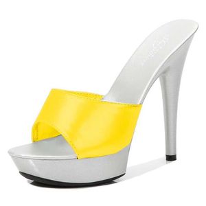 Sapatos de vestido mulheres chinelo 2020 verão salto fino 13cm sapato plataforma de couro patente bombas sexy stripper hihg saltos sandálias h240321