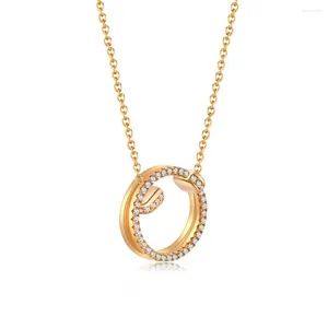 Kedjor Original Design av Zhenchengda 2024 Double Ring Champagne Gold Pendant S925 Sterling Silver Necklace