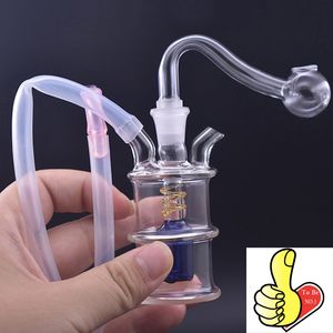 Colorful Small HOOKAH 10mm female Spiral style Double joint water glass dab rig bong pipe with oil burner bowl and silicone straw hose for smoking