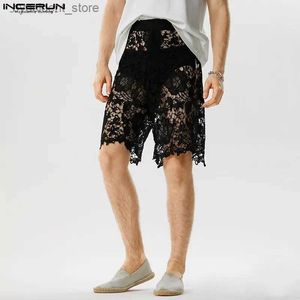 Men's Shorts Men Shorts Lace Transparent Sexy Solid Color Zipper Men Bottoms Summer Streetwear 2024 Unisex Fashion Party Shorts S-5XL L240320