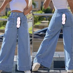 Women's Jeans Invisible Open Crotch Outdoor Sex Plus Size Summer Baggy Women Wide Leg Pants Boyfriend Denim Trousers Streetwear