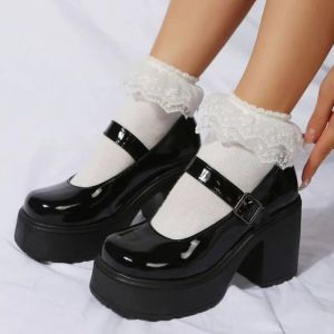Pumpar högkvalitativ gummi sula japansk stil plattform lolita skor kvinnor vintage mjuk syster flickor skor skola mary jane skor vit