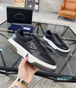 Winter Luxury Men leather sneaker low-top thick soles Triangle wide sole shoes Re-Nylon rubber Triangle-Logos platform sneaker white black lace up casual