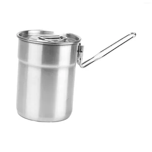 Canecas Caneca de acampamento 1L com alça dobrável Stockpot durável panelas de acampamento copo de aço inoxidável para praia diária ao ar livre cozinha de viagem