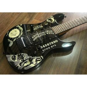 Anpassad KH Ouija Black Kirk Hammett Signature Elektrisk gitarr omvänd headstock Floyd Rose Tremolo Locking Nut Extra Jumbo Frets
