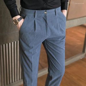 Men's Pants Spring Casual Mens Corduroy Trousers Streetwear Fashion Solid Color Slim Straight For Men Vintage Pleated Pencil
