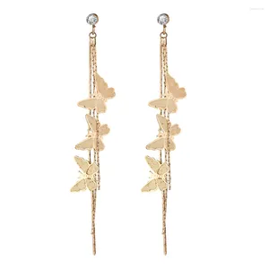 Dingle örhängen 2024 Butterfly Tassel Metal Creative Retro Simple Golden Drop Earring för kvinnlig