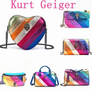 Kurt Geiger El Çantası Kartal Kalp Gökkuşağı Bag Luxurys Tote Kadın Deri Çanta Omuz Tasarımcısı Erkek Müşterisi Crossbody Pembe Debriyaj Seyahat Gümüş Zincir Bags 55