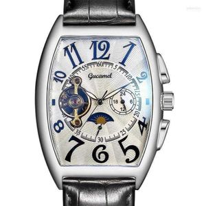 ساعة Wristwatches Frank Same Design Limited Edition Leather Tourbillon Mechanical Watch Muller Mens Tonneau Top Male Gift Will2219d