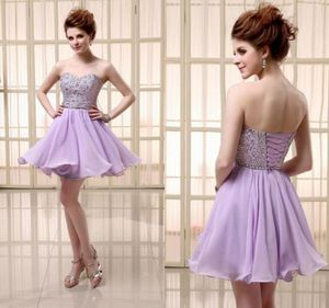 Cheap Short Lilac Chiffon Dress with Lace Up Sweetheart Sequined and Beads Prom Party Dresses Custom Made SD1034210826