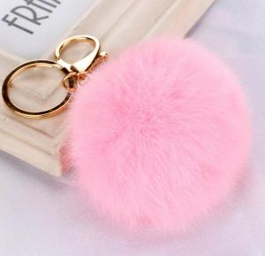 2024 high quality Real Rabbit Fur Ball Keychain Soft Fur Ball Lovely Gold Metal Key Chains Ball Pom Poms Plush Keychain Car Keyring Bag Earrings Accessories with box