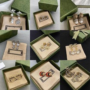 Semplice placcato oro 18 carati argento 925 doppio designer di marca di lusso lettere stud geometriche donne famose rotondo cristallo strass perla orecchino festa di nozze gioielli g