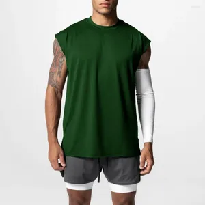 Coletes masculinos em torno do pescoço camisa atlética sem mangas colete de verão com ombro largo absorção de suor de secagem rápida cor sólida para casual