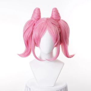 Parrucche Sailor Moon Sailor Chibi Usa Chibiusa Corto Rosa Con Coda di Cavallo Clip Resistente Al Calore Capelli Sintetici Parrucche del Costume Cosplay + Protezione Della Parrucca