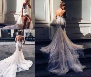 Pallas Couture Mermaid Split Wedding Dresses 2020 New Champagne Church Train Offshoulder Elegant Country Garden Berta Wedding Gow8903727