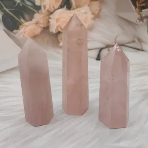 Decorative Figurines 6-10cm Natural Pink Powder Crystal Pillar Healing Quartz Obelisk Energy Stone Cutting Grinding