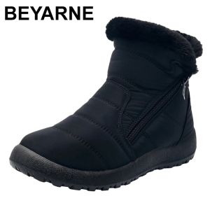 ブーツBeyarne Women Winter Snow Boots暖かい女性ファージッププラットフォームアンクルブーツスエードウェッジラウンドトゥ女性靴スノーブート984