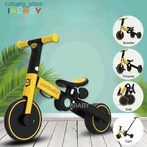 자전거를 타는 자전거 타기 imbaby baby tricyc 4 in 1 foldab baby strolr 밸런스 자전거 스쿠터 어린이 Portab Childrens Strolr 워킹 카 L240319